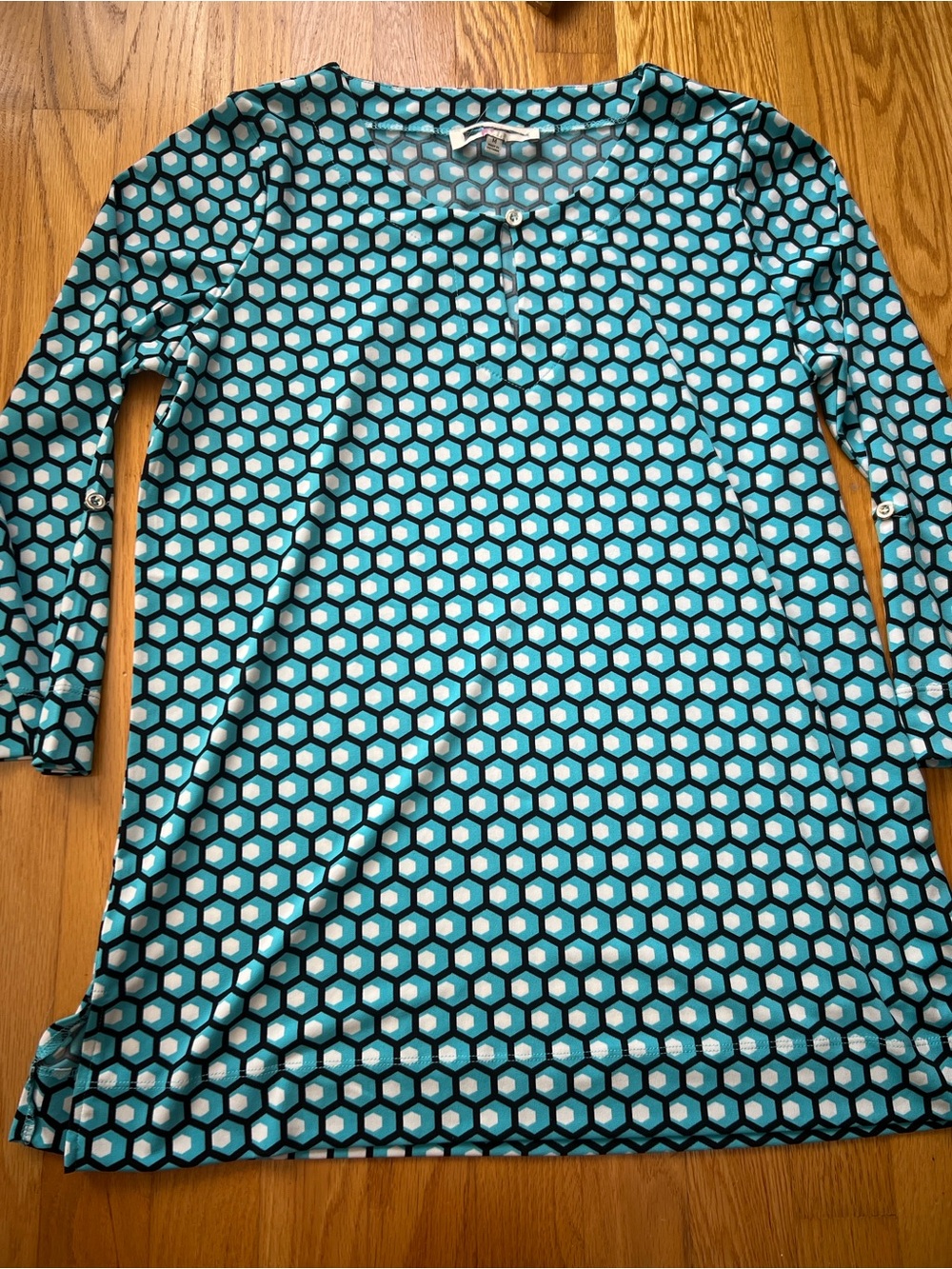 Banana Republic Teal Hexagon Pattern Long Sleeve Tunic